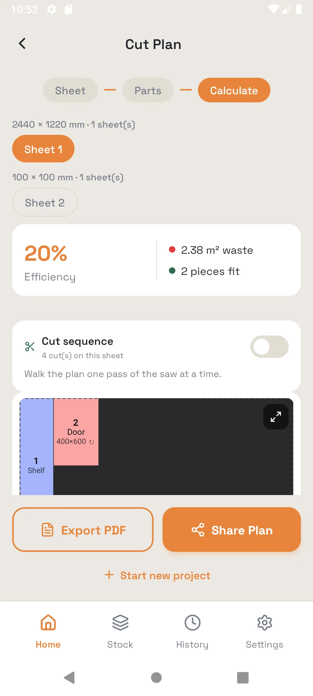 Cutlist Optimizer: packed sheets