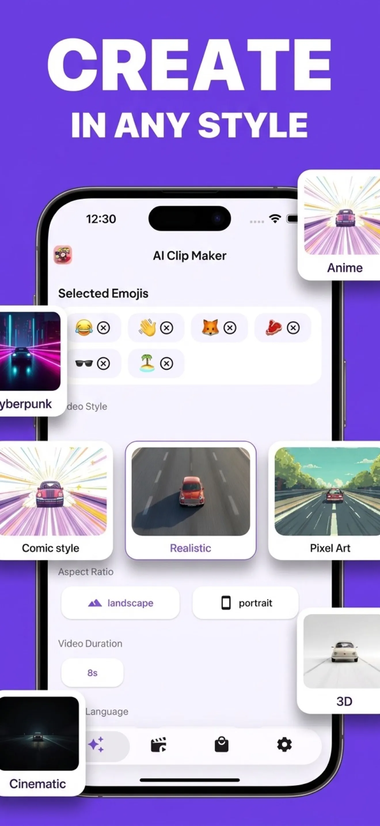 Choosing a video style for the selected emojis