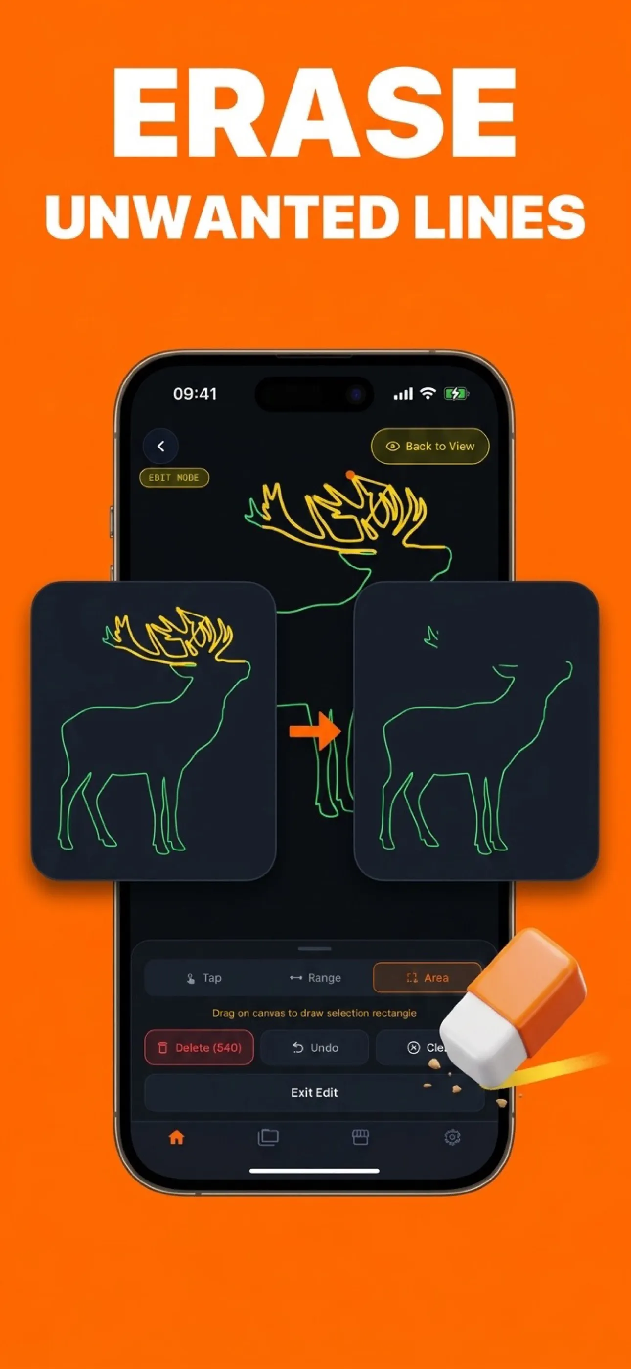 Edit mode erasing unwanted lines from a traced deer